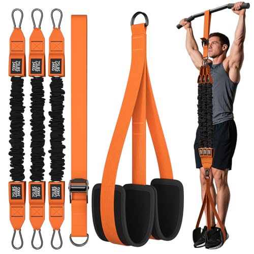 WHATAFIT Pull Up Assistance Bands, Resistance Bands for Pull Up Bar Working Out with Feet Straps ，Adjustable Heavy Duty Pu...