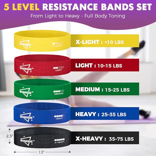 WSAKOUE Fabric Resistance Bands for Working Out – 5 Booty Bands for Women & Men, Exercise Workout Bands for Legs, HIPS & G...