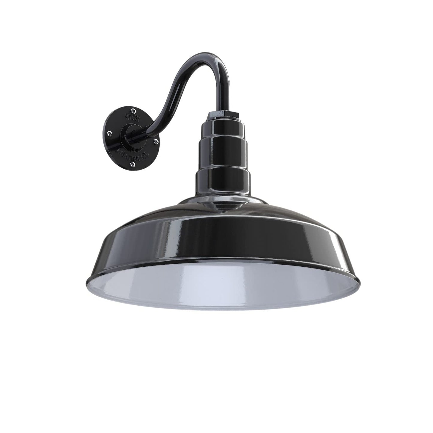 Steel Lighting Co. Gardena Barn Light - 16 Outdoor Wall Mount, 11 Gooseneck, Black Porcelain Finish, Farmhouse Style, Made In America