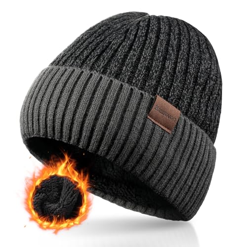 BESSTEVEN Winter Beanie Hat for Men Women: Warm Fleece Lined Beanie Knit Ski Stocking Cap Cuffed Cap for Cold Weather Running