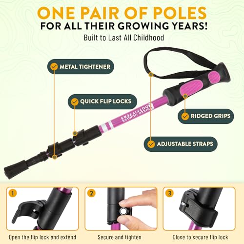 Kids Hiking Poles by USA Brand - Lightweight Collapsible Kids Walking Stick w/Quick Adjustable Flip Locks
