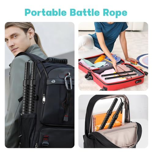 Ropeless Battle Ropes – Weighted Portable Workout Ropes for Home Gym, Cordless Jump/Arm Exerciser with Non-Slip Gloves & T...