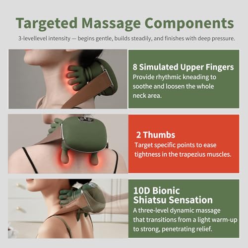 Genesandro Neck and Shoulder Massager for Pain Relief Deep Tissue, Bionic Electric Back Massage Tools, Cordless Trap Massa...