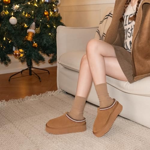 XIXITIAO Slippers for Women Suede Leather Platform Slippers Slip on Cozy Winter Womens House Slippers for Indoor Outdoor