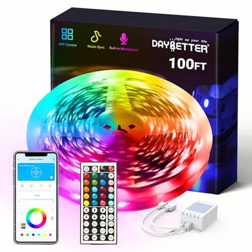 DAYBETTER Smart RGB Led Strip Lights, 100ft Led Lights for Bedroom with App Control, Multicolor Changing Led Light Strips ...