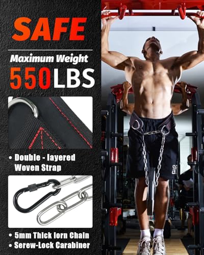 MAXRANK Dip belt With 37-40" Chain, 550lbs - 650lbs Weight Capacity, Weightlifting Belt for Dips and Pullups