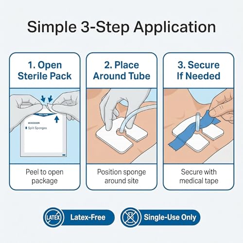 McKesson High Absorbency Split Gauze Sponges 4x4 Inch (50 Sponges, 25 Packs of 2) - 6-Ply Sterile Tracheostomy & Tube Dressings – Pre-Cut Slit for Drainage & Catheters – 2 per Pack