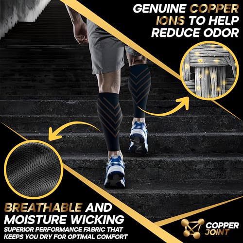 CopperJoint Calf Compression Sleeve for Men & Women, Footless Leg Support Sleeve, Wide Calf Friendly Fit, Breathable Coppe...