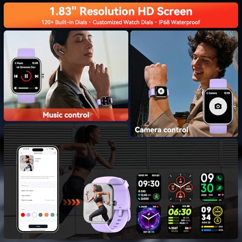 Smart Watch with Alexa Built-in, 1.83" HD Touchscreen Fitness Tracker, Bluetooth Notifications/Calls, IP68 Waterproof, 12...