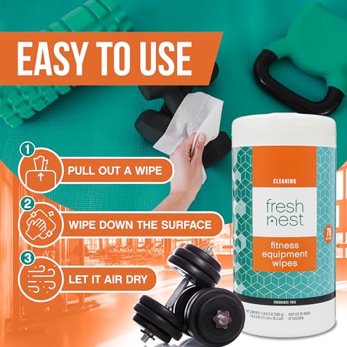 Fresh Nest Fitness Equipment Wipes - Cleaning Wipes for Yoga Mats, Pilates Studios, Gyms, Peloton & Cycle Bikes, Spas - Fr...