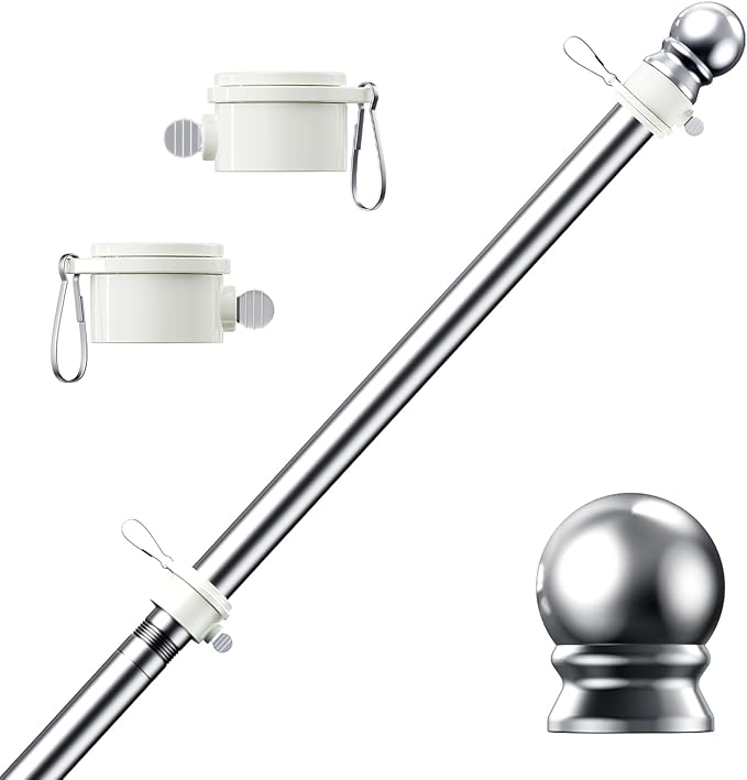 PHITRIC Flag Pole, Tangle Free Spinning Stainless Steel Rustproof Flagpole for 3x5 Sports Fan Outdoor Flags for Outside Ho...