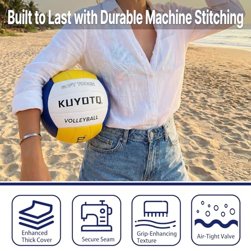 KUYUTQ Beach Volleyball Official Size 5 for in & Outdoor, Yellow Blue White Outdoor Volleyball with Thickened Soft Leather...