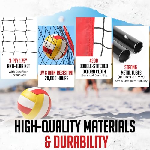 ZEALFEEL Volleyball Net, 12ft/20ft Volleyball Training Net for Backyard Height Adjustable, Portable Freestanding Practice ...