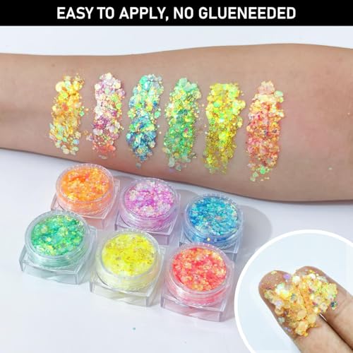 MiraWish 6 Colors Glow Body Glitter Gel, Glow in The Dark Hair Face Glitter Gel, Rave Accessories for Festivals Carnival U...