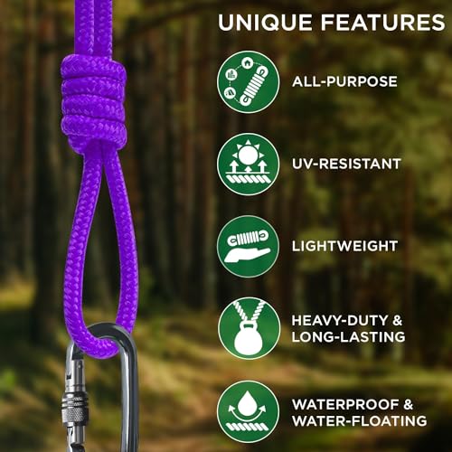 TECEUM Rope – 90 Feet x 1/4 Inch (7mm) – Purple – Strong All-Purpose Utility Rope – Camping, Crafting, Flag Pole, Indoor &...