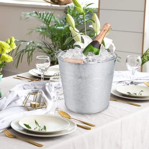 OBTANIM 4 Pack 8 Quart Galvanized Metal Buckets Champagne Drink Cooler Storage Ice Pails with Handle for Plants, Succulent...