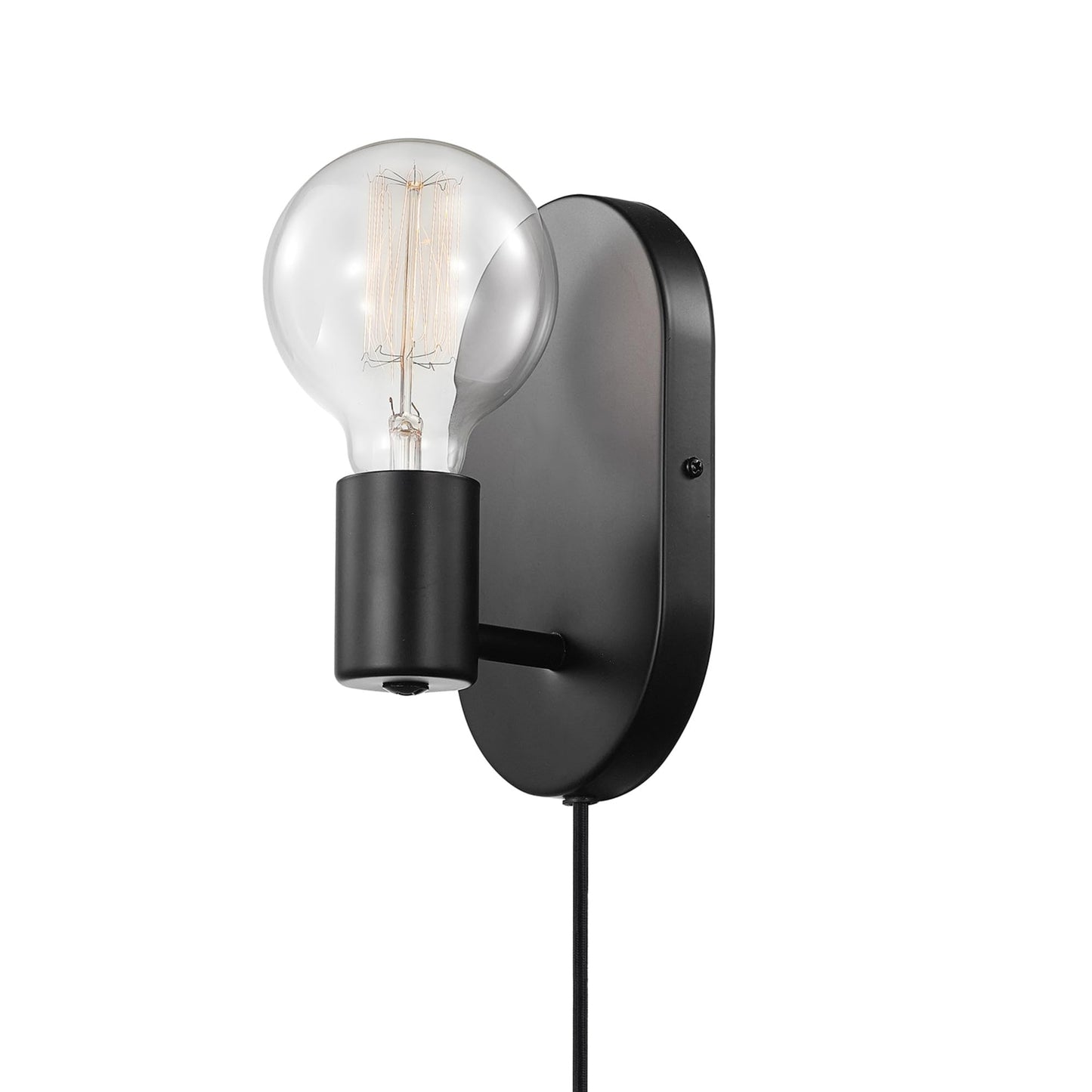 Globe Electric 51488 1-Light Wall Sconce, Metal, Matte Black, Plug-in or Hardwire, 6ft Cord, Inline On/Off Switch