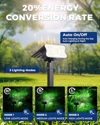 HGGH Solar Lights Outdoor Waterproof IP67, 60 LED 3 Lighting Modes Solar Spot Lights Outdoor for Yard Garden Pathway Lands...