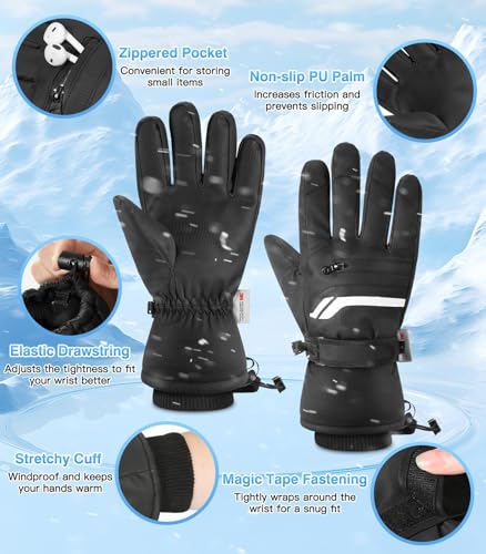 MoKo Winter Waterproof Thermal Gloves Men Women, Cold Weather Windproof Warm Gloves Ski Snow, 3M Thinsulate with Touchscre...