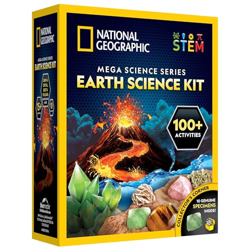 National Geographic Earth Science Kit – 100+ Science Experiments & Activities for Kids, Crystal Growing, Volcano Science K...