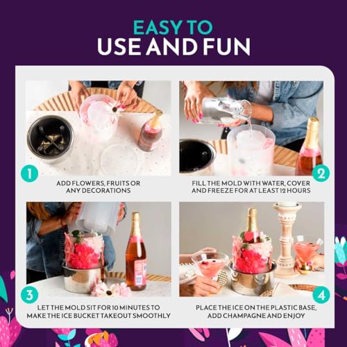 MANA SOUL Ice Bucket for Freezer - Wine Ice Bucket with 3D Rose Ice Molds, Champagne Ice Mold, Ice Mold Wine Bottle Chille...