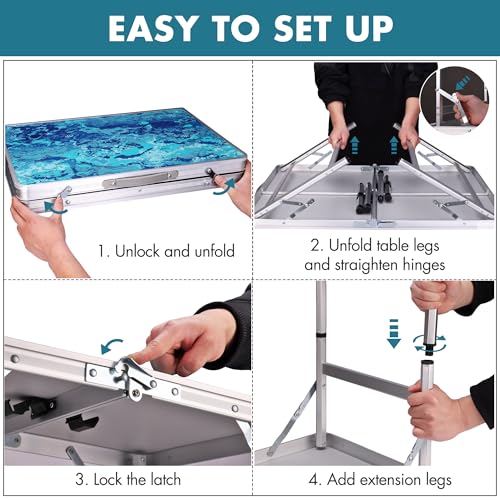 VILLEY Folding Camping Table 3FT, Adjustable Height Portable Aluminum Table with Handle, Lightweight Foldable Table for Ou...