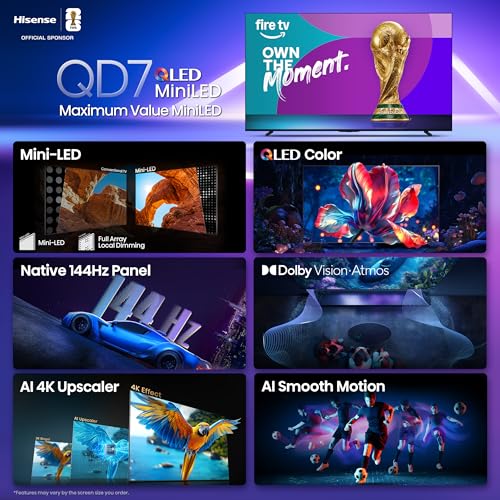 Hisense 75" QD7 Mini-LED 4K Smart Fire TV - QLED, 144Hz, HDR10+, Dolby Vision/Atmos, Game Mode Pro, Alexa Built-in (75QD7QF)