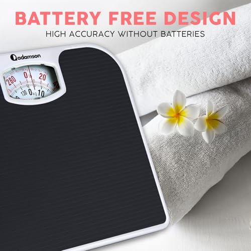 Adamson A21 Analog Scales for Body Weight - Up to 300 LB - New - Anti-Skid Rubber Surface + Large Numbers - Analog Bathroo...