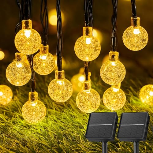 Solar String Lights Outdoor Waterproof, 2 Pack 60 LED 36.5 FT Each, Solar Powered Patio Lights with 8 Lighting Modes for G...