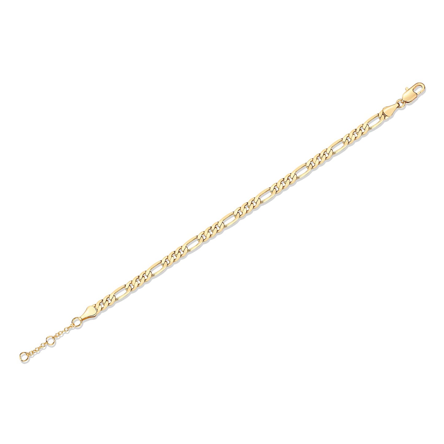 PAVOI 14K Gold Plated Paperclip/Curb/Figaro Chain Adjustable Bracelet for Women (Figaro-L, Yellow Gold Plated)