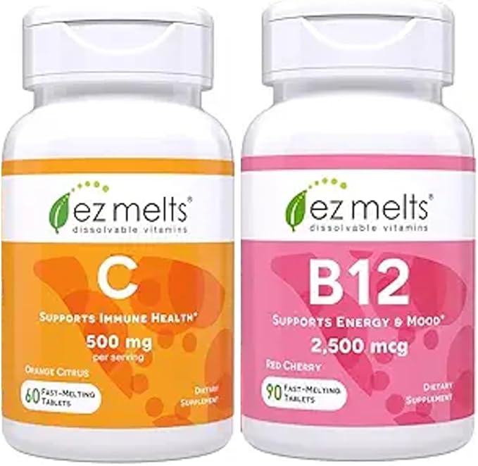 EZ Melts Vitamin C and B12 Sublingual Vitamin Bundle, Sugar Free