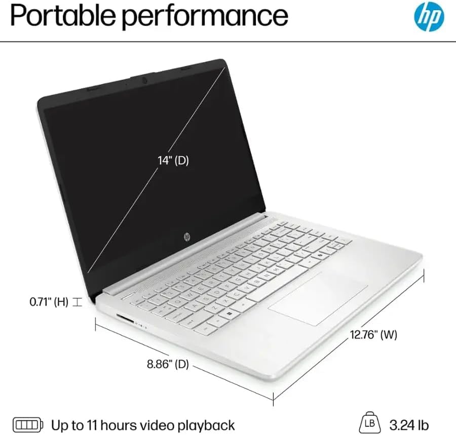 Hp 14 Student-Laptop With Copilot Ai Office365, Quad Core Intel Processor N150(Up To 3.6Ghz) 8Gb Ram 256Gb Storage(128Gb Ufs + 1