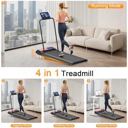 HOELLL Treadmills for Home Small with 0%-8% Incline and APP Sync, Compact Under Desk Walking Treadmill Pad with Handle Bar...