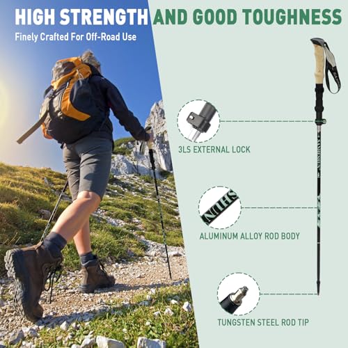 Walking Trekking Poles 2 Pack - 5 Section Lightweight Aluminium Alloy with Anti Shock & Quick Flip Lock - Cork EVA Handle,...