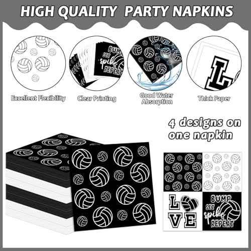 96Pcs Volleyball Birthday Party Decorations Volleyball Paper Plates Napkins Sports Themed Dessert Cake Tableware Set Black...