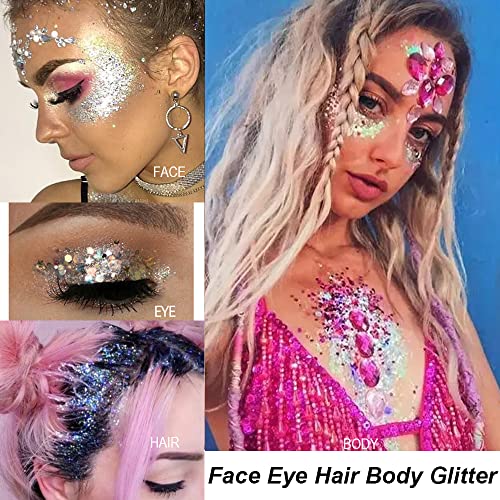 Mysense Royal Blue Body Glitter Gel, Singer Concerts Face Hair Glitter Makeup, Music Festival Rave Accessories, Chunky Gli...