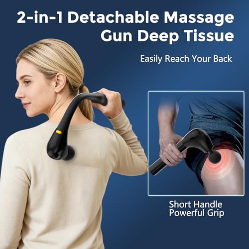 Binxalin 2-in-1 Detachable Massage Gun Deep Tissue with Extension Handle, Back Massager for Pain Relief, Ergonomic Portabl...