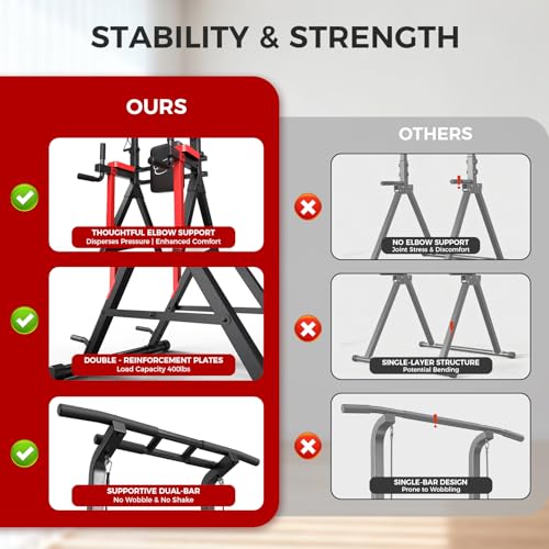 LFEYYD Power Tower Pull Up Bar Free Standing - 13-Level Adjustable Height Dip Station - Home Gym Strength Training Equipme...