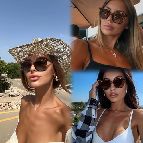 Fozono Large Square Sunglasses Trendy Polarized Sunglasses for Women Men Classic Retro Style UV400 Protection