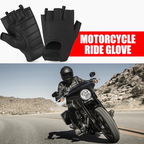 Hugger Fingerless Motorcycle Gloves for Men – Gel Padded Palm, Perforated Leather, Water-Resistant Driving Gloves
