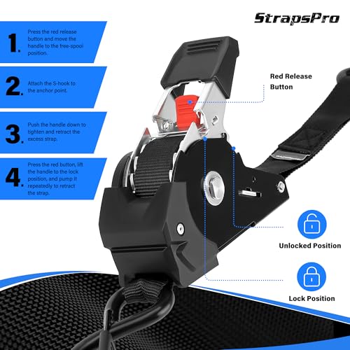 Retractable Ratchet Straps, 1763lb Break Strength Heavy Duty Auto Self Retracting Ratchet Strap with Soft Loops, 1 Inch x ...