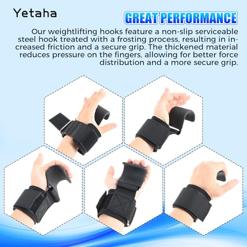 Yetaha Weight Lifting Hooks, Wrist Support Hooks, Wrist Guard Steel Plate Hook, Anti-slip Hanging Single Bar Weightlifting...