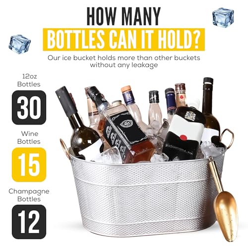 18” Stainless Steel Beverage Tub - 5 Gallon - Gold Handles & Shovel Included - Holds 30 Bottles & Stays Cold for Hours - U...