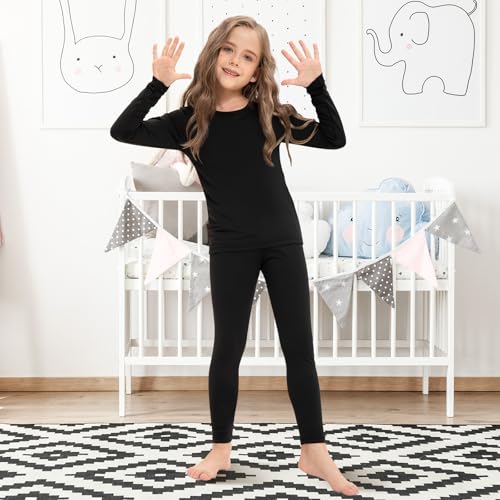 Silkfly 3 Set Girls Thermal Underwear Soft Winter Thermal Top and Bottom with Fleece Lined Base Layer for Girls