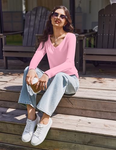 Ekouaer 3 Pack Long Sleeve Shirts for Women V Neck T Shirt Fall Casual Tops Basic Base Layer Undershirts Tees 2025 S-XXL