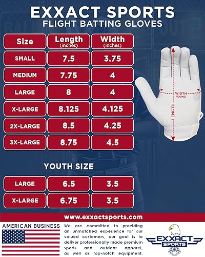 Exxact Sports Flight Baseball Batting Gloves Youth & Adult with Textured Leather Palm, Softball Batting Gloves for Women/Men