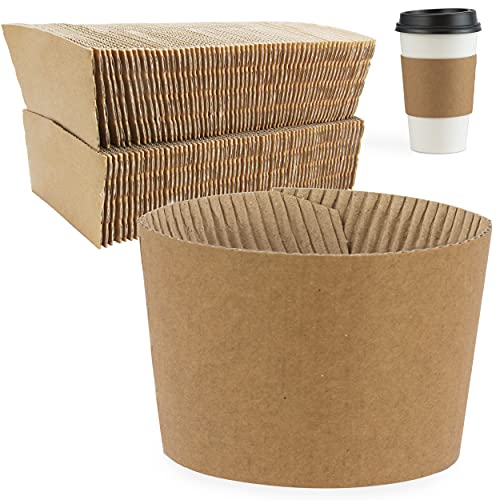 FMP Brands [100 Pack] Kraft Coffee Cup Sleeves Disposable for Hot Drinks, Durable Corrugated Cardboard Cup Sleeves for 12-...