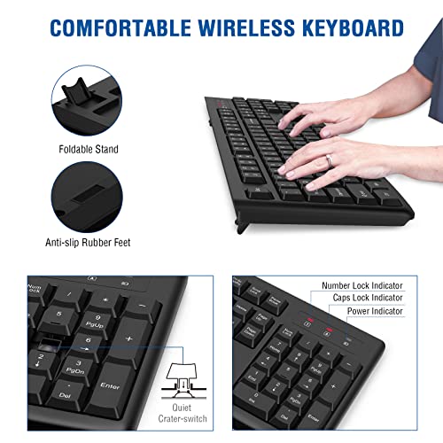 Wireless Keyboard and Mouse Combo, EDJO Full-Sized 2.4GHz USB Computer Wireless Keyboard and Optical Mouse for Windows, Ma...