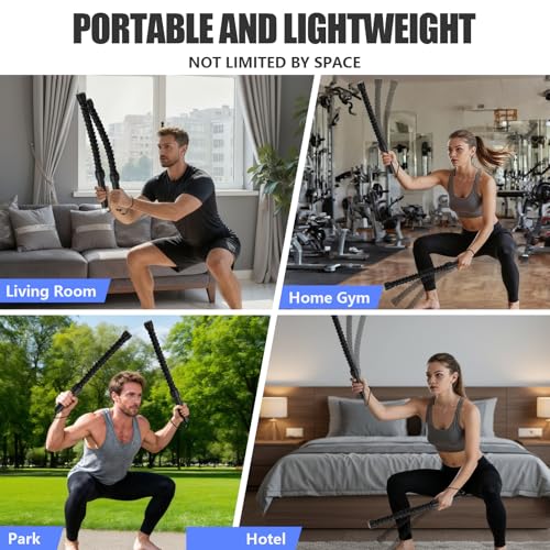 2PCS Weighted Ropeless Battle Rope, Professional Portable Durable Exercise Rope Cordless for HIIT Workouts, Cardio & Muscl...