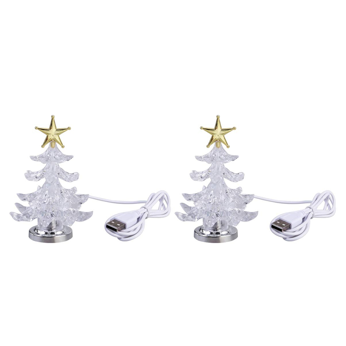 Mobestech 2Pcs Christmas Tree Night Light Usb Acrylic Light Up Christmas Tree Star Tree Top Tabletop Lights For Christmas Decor Ornaments